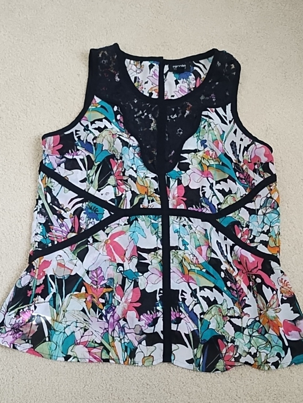Nicole By Nicole Miller Floral Lace-Trim Sleeveless Peplum Top - Womens Medium
